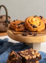 Breakfast pastries of cinnamon buns and chocolate brownies Royalty Free Stock Photo