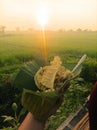 breakfast of pecel rice in Kediri, Indonesia