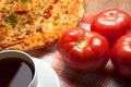 Breakfast pizza and tea Royalty Free Stock Photo