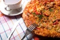 Breakfast pizza and tea Royalty Free Stock Photo