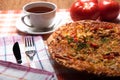 Breakfast pizza and tea Royalty Free Stock Photo