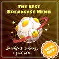 Breakfast planet banner. Food galaxy illustration. Vector poster.