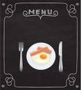 Breakfast plate on blackboard menu