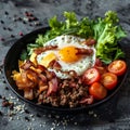 Breakfast Plate with Eggs, Bacon, Sausage, and Vegetables generated by AI. Royalty Free Stock Photo