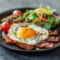 Breakfast Plate with Eggs, Bacon, Sausage, and Vegetables generated by AI. Royalty Free Stock Photo