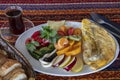 Breakfast plate. Traditional Turkish Breakfast Table Spread Breakfast. Turkish style breakfast