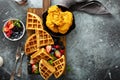 Breakfast platter with waffles, berries and chicken Royalty Free Stock Photo