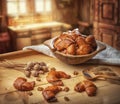 Breakfast poppy cakes on the breadboard with poppy seeds, sweet baked dessert Royalty Free Stock Photo