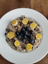 Breakfast Porridge banana and blueberries