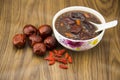 Breakfast porridge, red dates, wolfberry fruit, ri Royalty Free Stock Photo