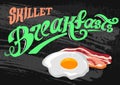Breakfast Poster. Fried eggs and bacon always fresh. Vector illustration. Royalty Free Stock Photo