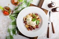 Breakfast potatoes with eggs Benedict and beef Royalty Free Stock Photo