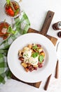 Breakfast potatoes with eggs Benedict and beef Royalty Free Stock Photo