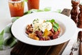 Breakfast potatoes with eggs Benedict and beef Royalty Free Stock Photo