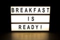 Breakfast is ready light box sign board Royalty Free Stock Photo