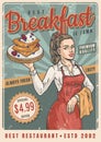 Breakfast restaurant vintage colorful flyer Royalty Free Stock Photo