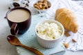 breakfast with ricotta or cottage cheese with honey and nuts Royalty Free Stock Photo