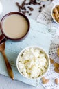 breakfast with ricotta or cottage cheese with honey and nuts Royalty Free Stock Photo