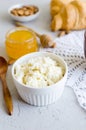 breakfast with ricotta or cottage cheese with honey and nuts Royalty Free Stock Photo