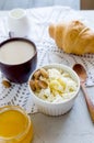 breakfast with ricotta or cottage cheese with honey and nuts Royalty Free Stock Photo