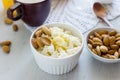 breakfast with ricotta or cottage cheese with honey and nuts Royalty Free Stock Photo