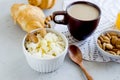 breakfast with ricotta or cottage cheese with honey and nuts Royalty Free Stock Photo