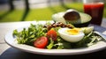 Breakfast salad wholemeal bread and boiled egg, stock photo. Generative AI