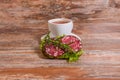 Breakfast with salami sandwich and cup of tea Royalty Free Stock Photo