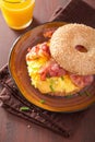 Breakfast sandwich on bagel with egg bacon cheese Royalty Free Stock Photo