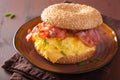 Breakfast sandwich on bagel with egg bacon cheese Royalty Free Stock Photo