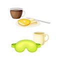 Breakfast with Sandwich and Coffee and Sleeping Mask as Good Morning Symbol and Attribute Vector Set