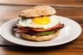 breakfast sandwich with fried egg, bacon, on an english muffin Royalty Free Stock Photo