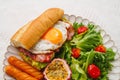 breakfast sandwich Fried Eggs with Avocado and Bacon Royalty Free Stock Photo