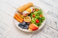 breakfast sandwich Fried Eggs with Avocado and Bacon Royalty Free Stock Photo