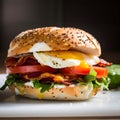 Breakfast sandwich packed with eggs, bacon, sausage,