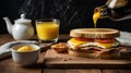 breakfast sandwiches with eggs, cheese, and ham Royalty Free Stock Photo