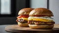 breakfast sandwiches with eggs, cheese, and ham Royalty Free Stock Photo