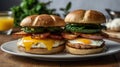 breakfast sandwiches with eggs, cheese, and ham Royalty Free Stock Photo