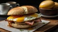 breakfast sandwiches with eggs, cheese, and ham Royalty Free Stock Photo