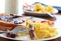 Breakfast with sausage links and scrambled eggs. Royalty Free Stock Photo