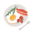 Breakfast with scrambled eggs and bacon. Vector illustration in flat style Royalty Free Stock Photo