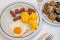 Breakfast with scrambled eggs and a dried fruit Royalty Free Stock Photo