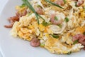 Breakfast - scrambled eggs with grabs and chives Royalty Free Stock Photo