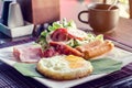 Breakfast with scrambled eggs, sausage and toast. Royalty Free Stock Photo