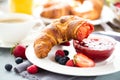 Breakfast served with coffee, orange juice and croissants Royalty Free Stock Photo