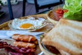 Breakfast served with coffee, orange juice, croissants, cereals and fruits. Balanced diet. - Image Royalty Free Stock Photo