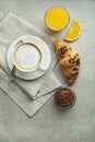 Breakfast with croissant, coffee and juice. Royalty Free Stock Photo