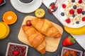 Breakfast Served in the morning with Coffee, Butter croissant and corn flakes Royalty Free Stock Photo