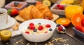 Breakfast Served in the morning with Coffee, Butter croissant and corn flakes Royalty Free Stock Photo