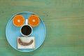 Breakfast serving funny face on the plate Royalty Free Stock Photo